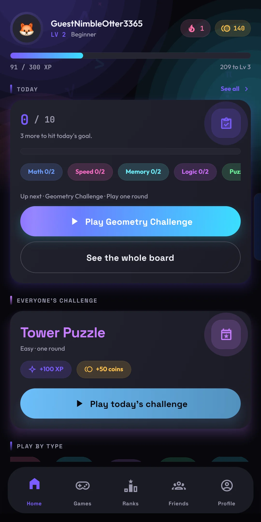 Calquest Home screen
